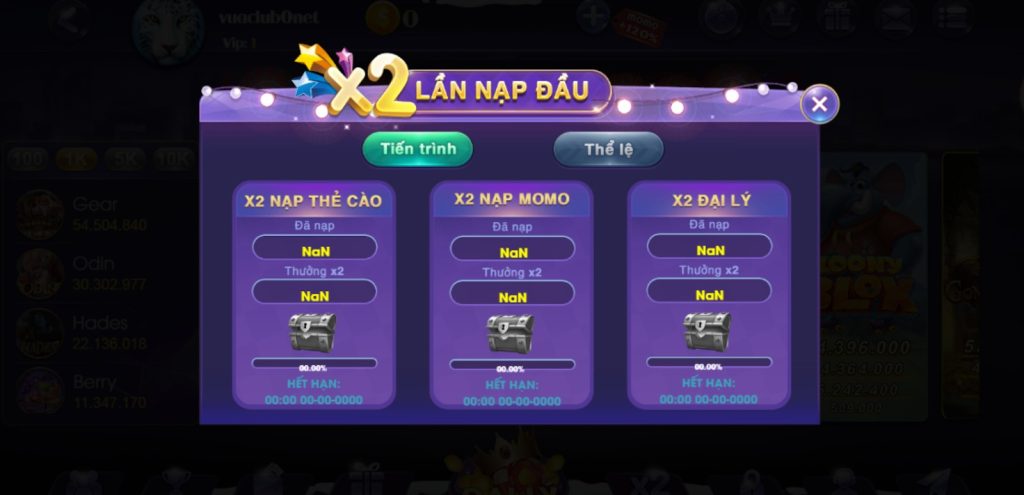 Khuyến mãi cho lần nạp tiền đầu tiên tại cổng game Vuaclub